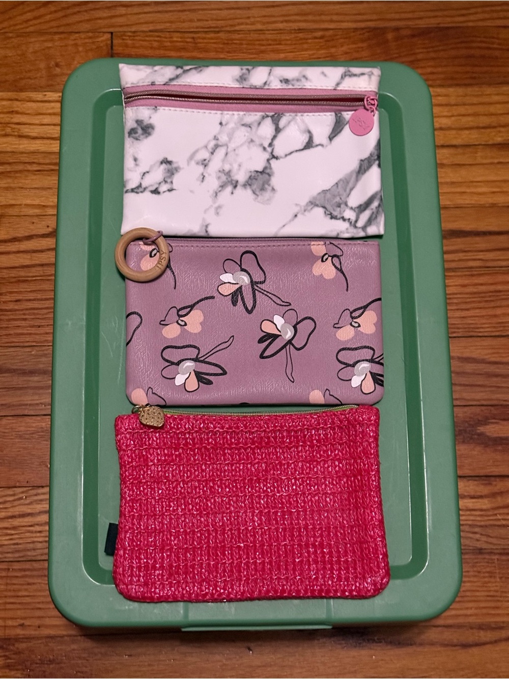 ipsy Trio Pouch Set — White Marble, Lavender Floral & Bright Pink